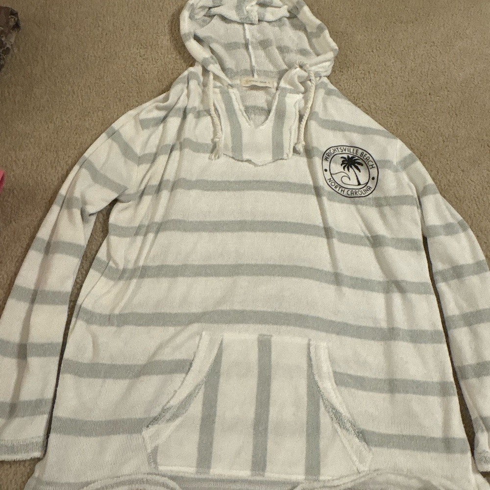 Ocean Drive Gray and White Hooded Pullover